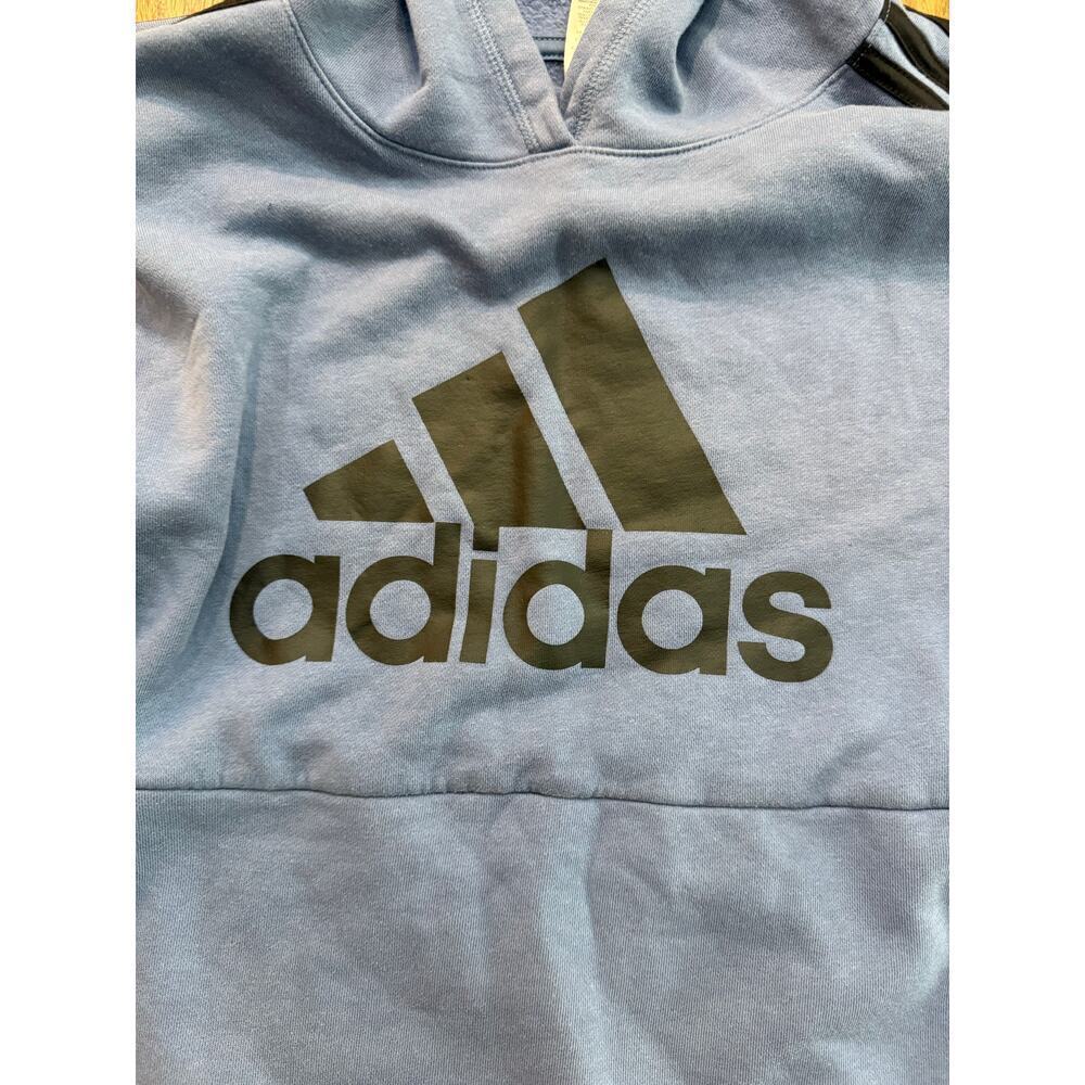 Adidas Boy's Blue & Gray Long Sleeves Side Stripe Fleece Hoodie Size Large - Picture 4 of 6